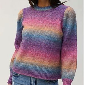 NWT Design History Alba Balloon Sleeve Pullover Sweater Rainbow 🌈 Stripe